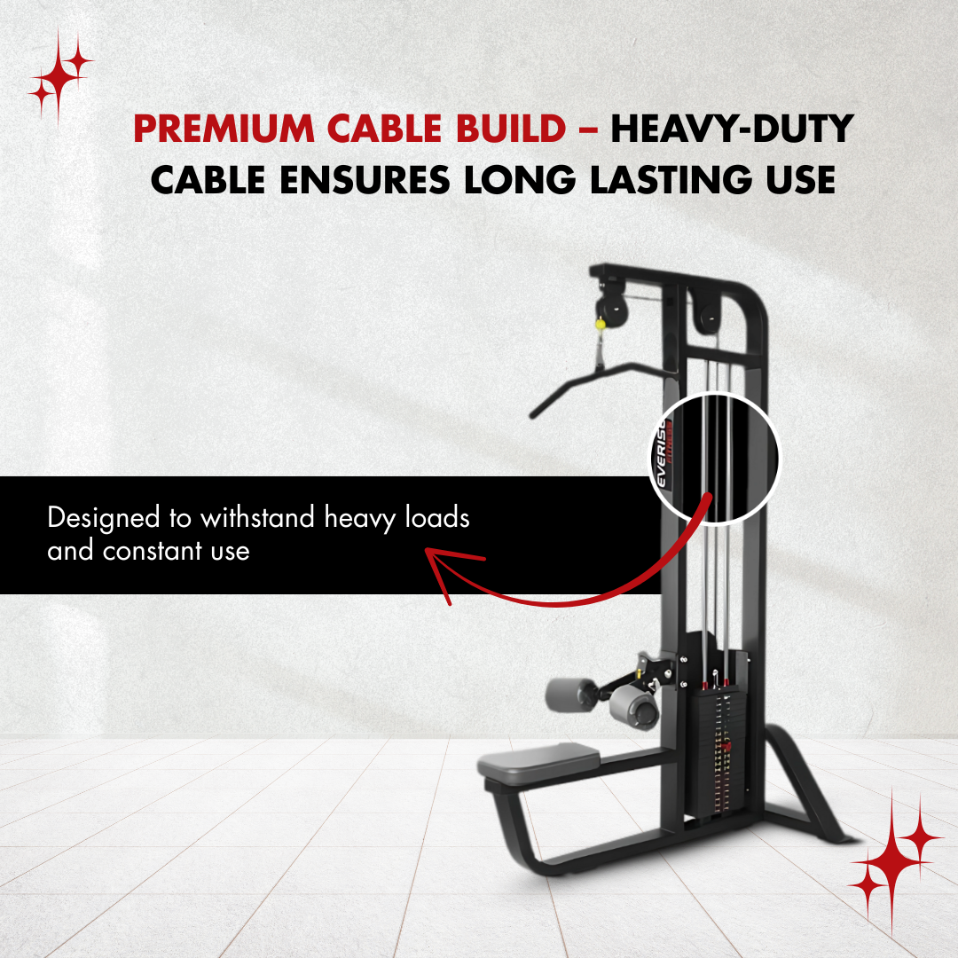 The Lat Pull Down machine with heavy-duty cable.