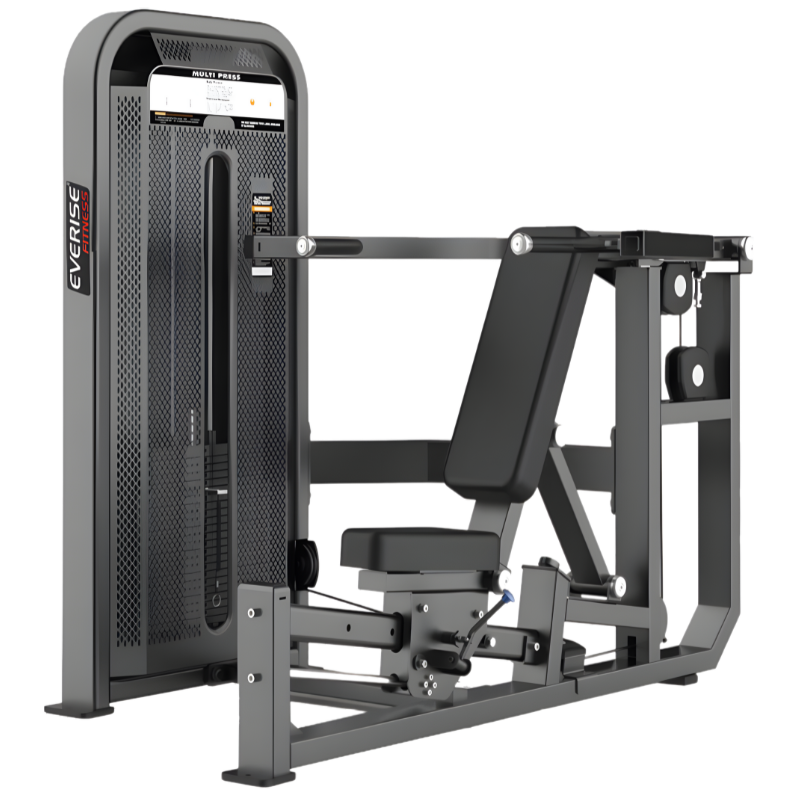 The Multi Press machine is a versatile strength training machine designed to target multiple upper body muscles, primarily the chest, shoulders, and triceps.