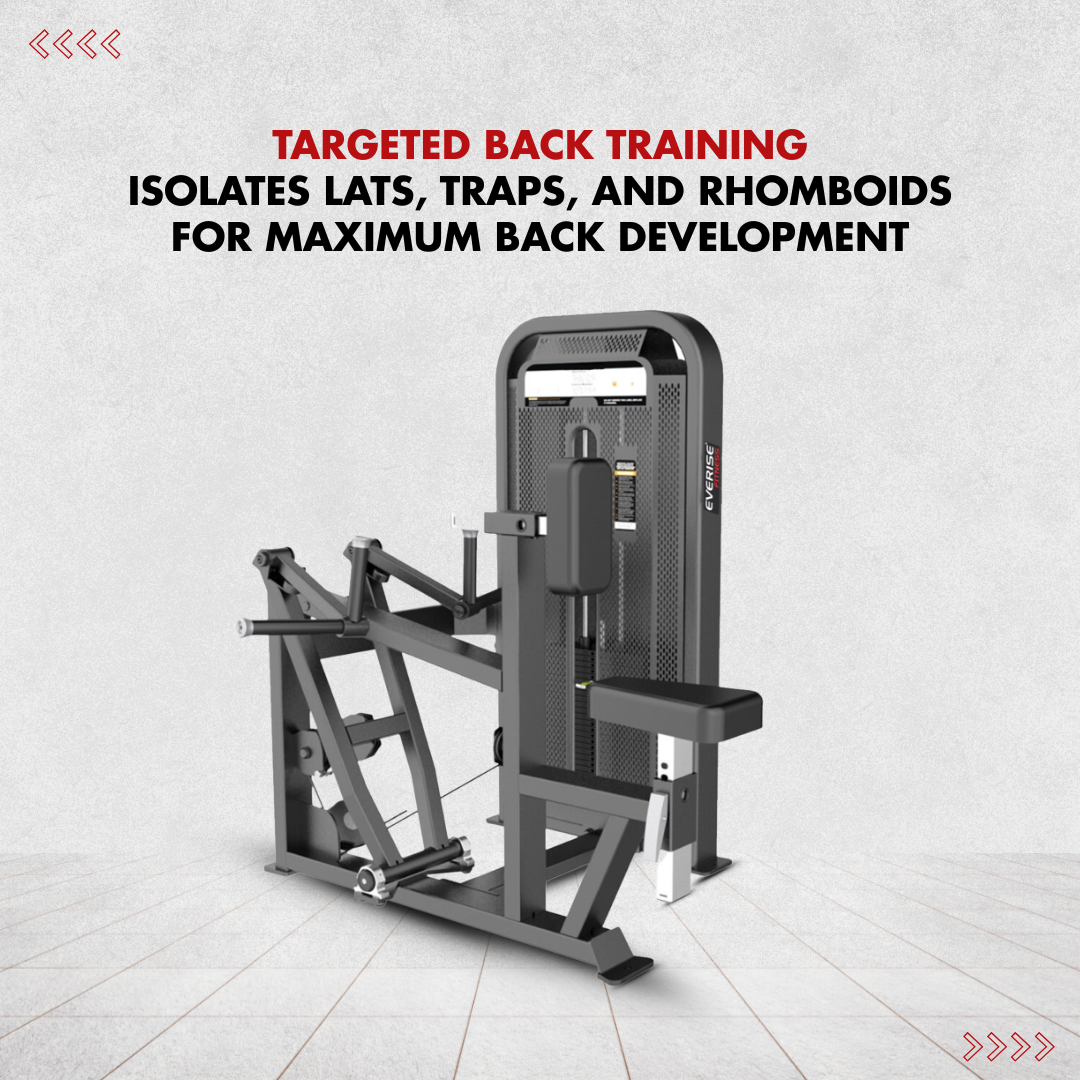 The Vertical Row machine is placed in a simple plain background, telling about how we can do targeted back training with this machine.