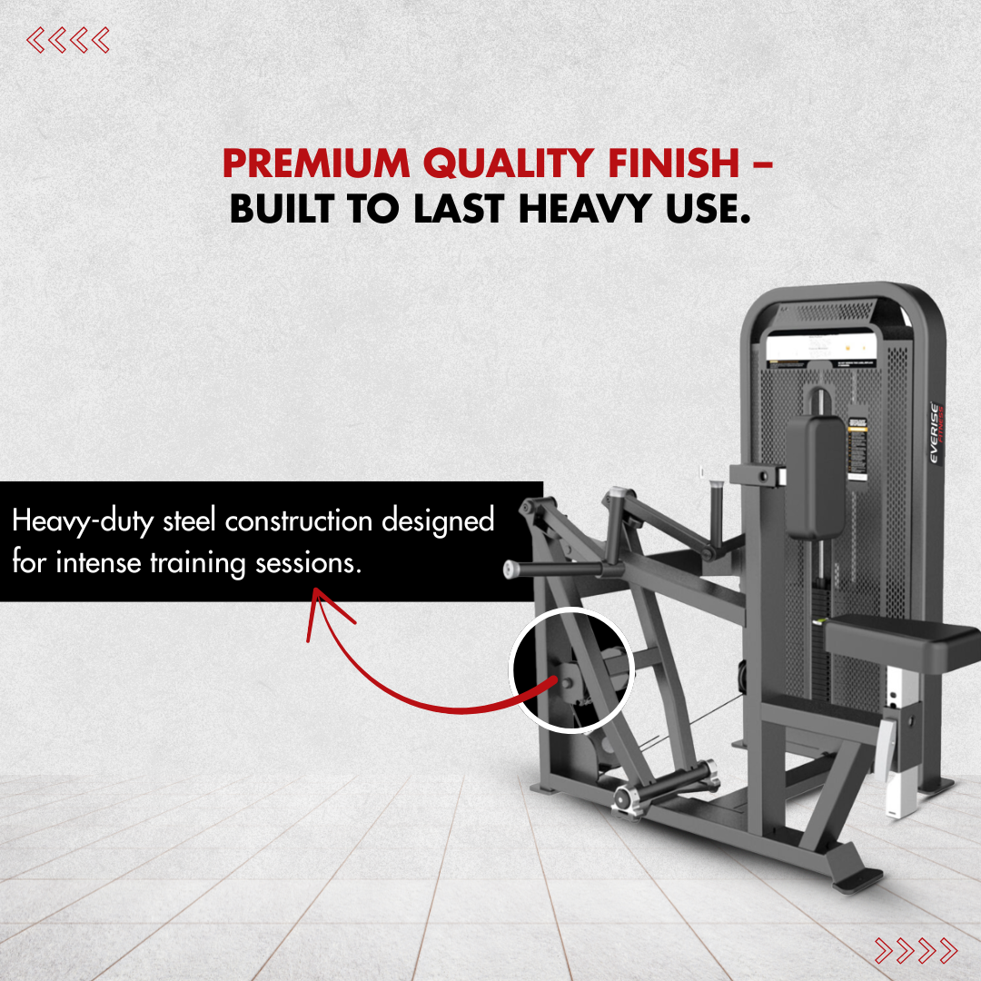 The focus is on the frame of the Vertical Row machine, telling about its premium quality finish.