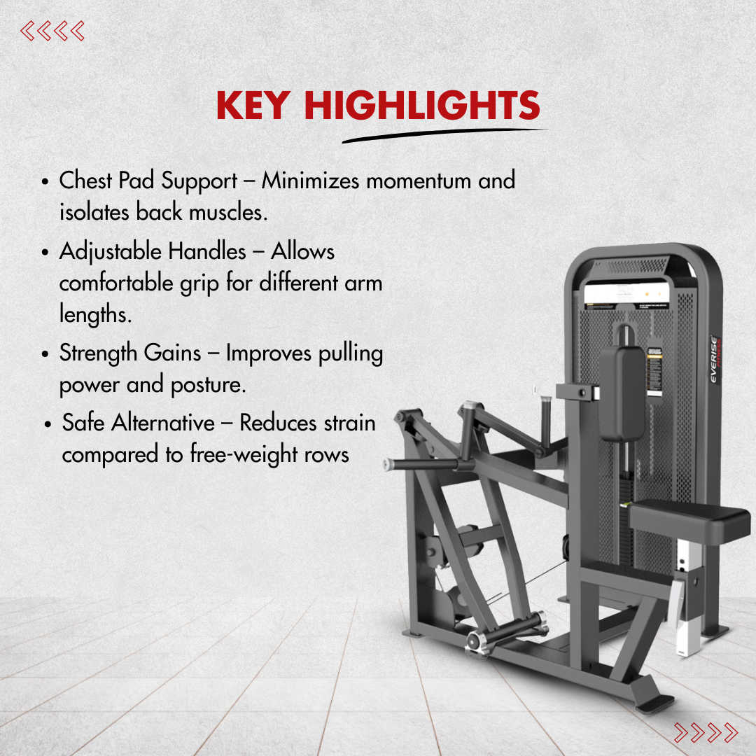 Showing key highlights about the Vertical Row machine along with its image on the side.