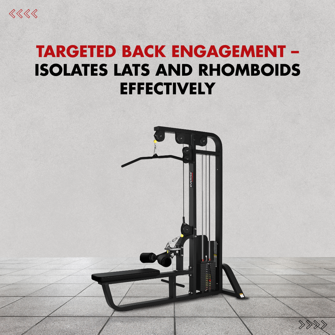 The Lat Pull / Vertical Row machine is placed in a simple plain background, telling about targeted back engagement.